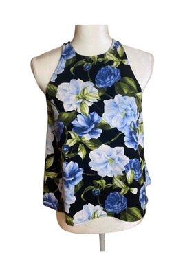 American Apparel high neck halter top  with black floral pattern